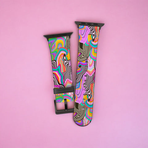Colorful Dripping Trippy Apple Watch Band All Series - 38 40 41 42 44 45 46 49 mm For Women Vegan Faux Leather (Feat)