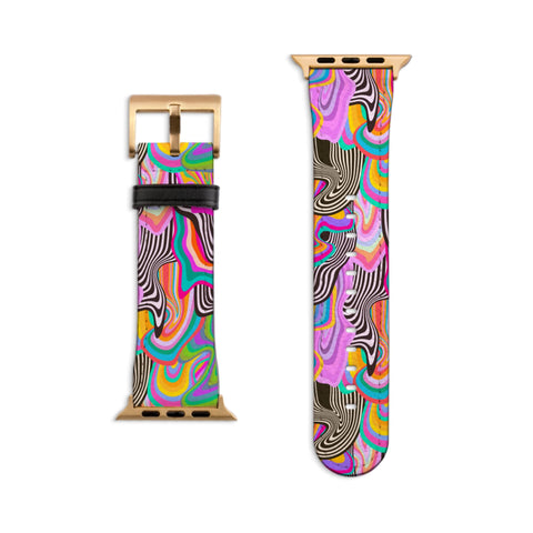 Colorful Dripping Trippy Apple Watch Band All Series - 38 40 41 42 44 45 46 49 mm For Women Vegan Faux Leather