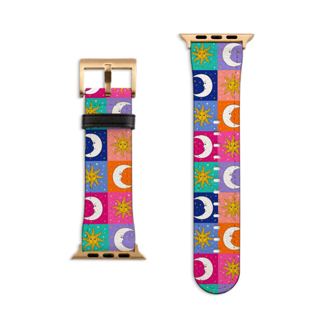 Eclectic Sun and Moon Apple Watch Band - Matte Gold