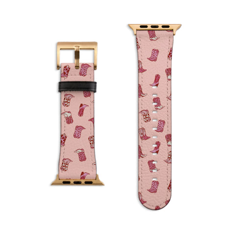 Baby Pink Cowgirl Boots Apple Watch Band - Fits Series 1-8 & SE, Western Style, Vegan Leather