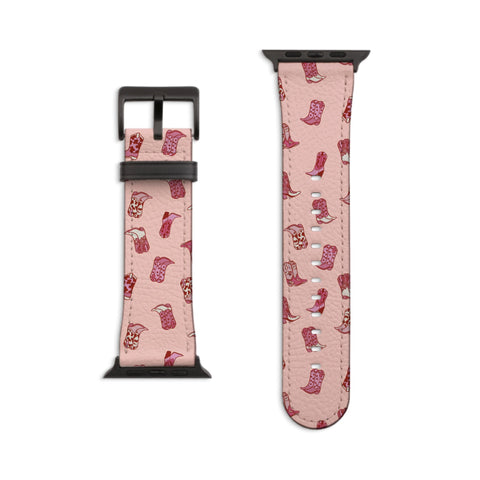 Baby Pink Cowgirl Boots Apple Watch Band - Fits Series 1-8 & SE, Western Style, Vegan Leather