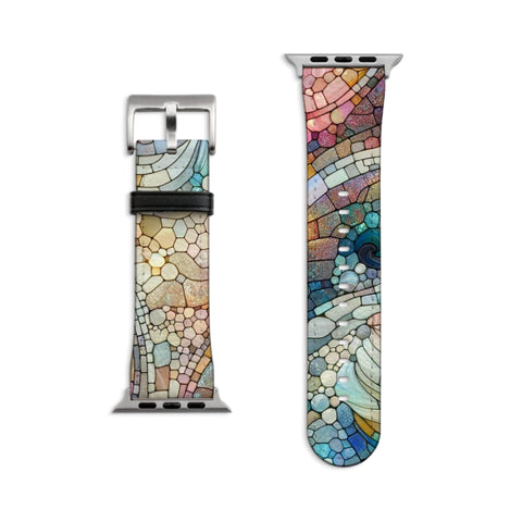 Pastel Stained Glass Illusion Apple Watch Band - Vegan Leather Strap With Unique Design - Fits all Series - 38mm 40mm 42mm 44mm - On Sale!