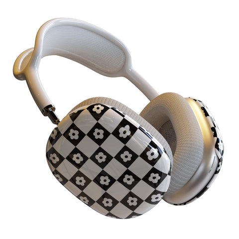 Black White Daisy Checkers AirPods Max Case | Snap On Air Pods Max Cover | Protective Case For AirPods Max Headphones With Aesthetic Design