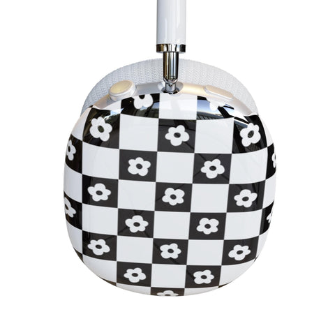 Black White Daisy Checkers AirPods Max Case | Snap On Air Pods Max Cover | Protective Case For AirPods Max Headphones With Aesthetic Design