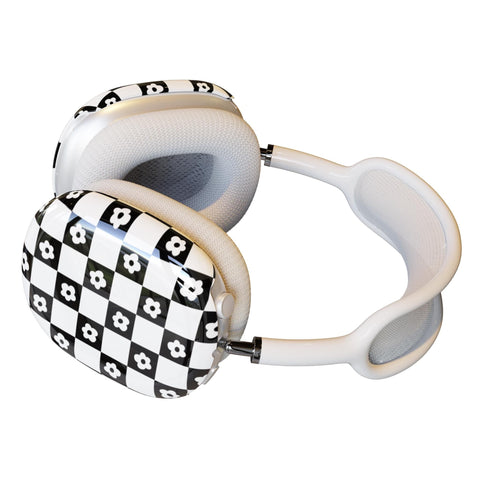 Black White Daisy Checkers AirPods Max Case | Snap On Air Pods Max Cover | Protective Case For AirPods Max Headphones With Aesthetic Design