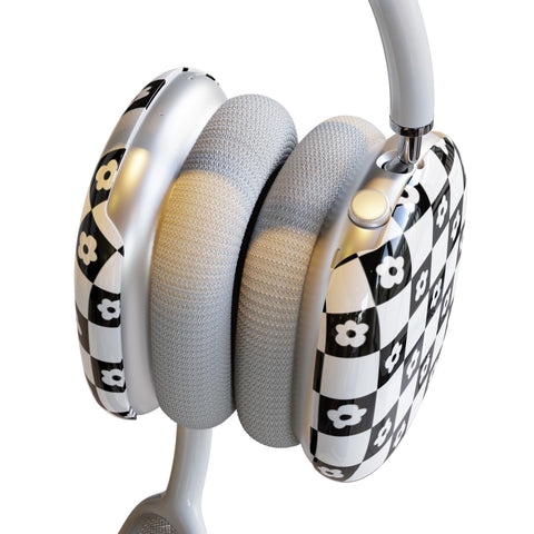 Black White Daisy Checkers AirPods Max Case | Snap On Air Pods Max Cover | Protective Case For AirPods Max Headphones With Aesthetic Design