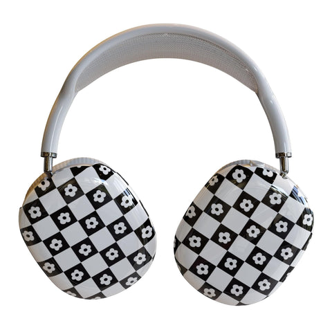 Black White Daisy Checkers AirPods Max Case | Snap On Air Pods Max Cover | Protective Case For AirPods Max Headphones With Aesthetic Design