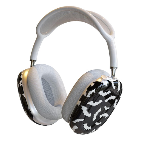 Black White Bats AirPods Max Case | Snap On Air Pods Max Cover | Protective Case For New AirPods Max Headphones With Witchy Halloween Design