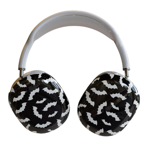 Black White Bats AirPods Max Case | Snap On Air Pods Max Cover | Protective Case For New AirPods Max Headphones With Witchy Halloween Design