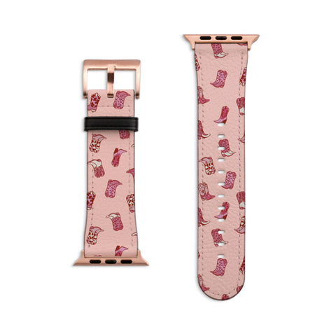 Baby Pink Cowgirl Boots Apple Watch Band - Fits Series 1-8 & SE, Western Style, Vegan Leather