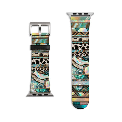 Turquoise Western Style Prints Apple Watch Band - Fits Series 1-8 & SE, 38mm 40mm 42mm 44mm - Cowgirl Style, Vegan Leather