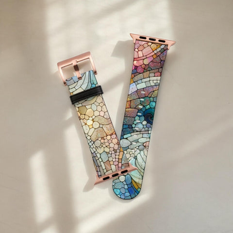 Pastel Stained Glass Illusion Apple Watch Band - Vegan Leather Strap With Unique Design - Fits all Series - 38mm 40mm 42mm 44mm - On Sale!