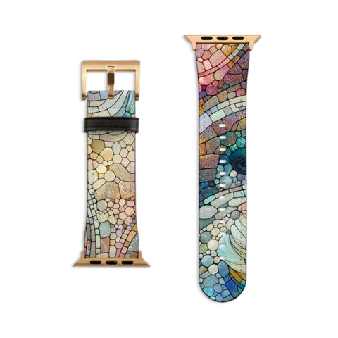 Pastel Stained Glass Illusion Apple Watch Band - Vegan Leather Strap With Unique Design - Fits all Series - 38mm 40mm 42mm 44mm - On Sale!