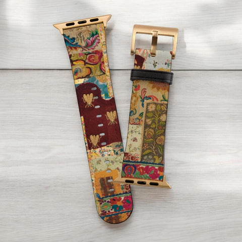 Mixed Media Boho Art Apple Watch Band - Fits All iWatch Series - Sizes 38mm 40mm 42mm 44mm - Women’s Vegan Leather Strap With Design