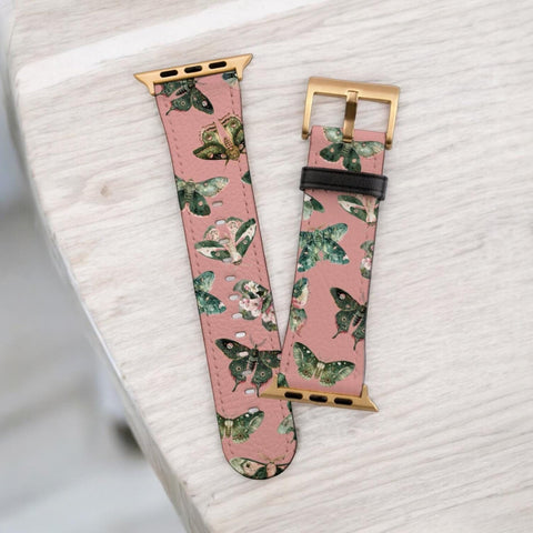 Luna Moths Apple Watch Band - premium vegan leather printed strap (Feat)