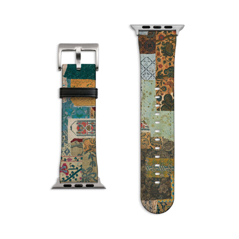 Artsy Mixed Media Apple Watch Band - Fits All iWatch Series - Sizes 38mm 40mm 42mm 44mm - Women’s Vegan Leather Strap With Boho Design
