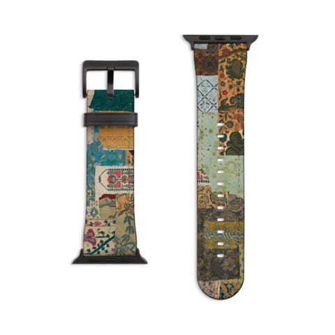 Artsy Mixed Media Apple Watch Band - Fits All iWatch Series - Sizes 38mm 40mm 42mm 44mm - Women’s Vegan Leather Strap With Boho Design