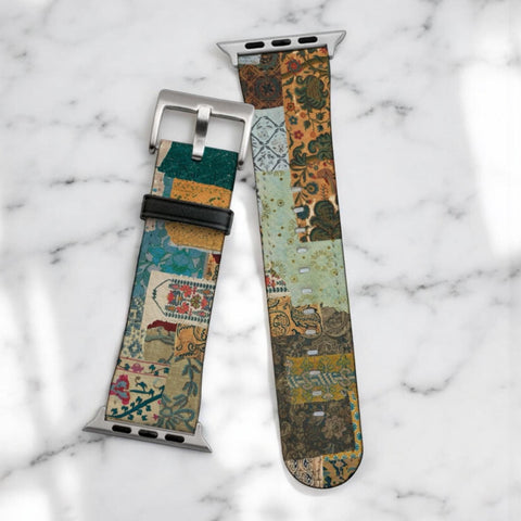 Artsy Mixed Media Apple Watch Band - Fits All iWatch Series - Sizes 38mm 40mm 42mm 44mm - Women’s Vegan Leather Strap With Boho Design