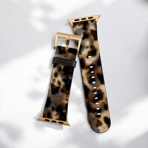 Tortoise Shell Print Apple Watch Band - Fits All iWatch Series - Sizes 38mm 40mm 42mm 44mm - Women’s Vegan Leather Strap With Classy Design