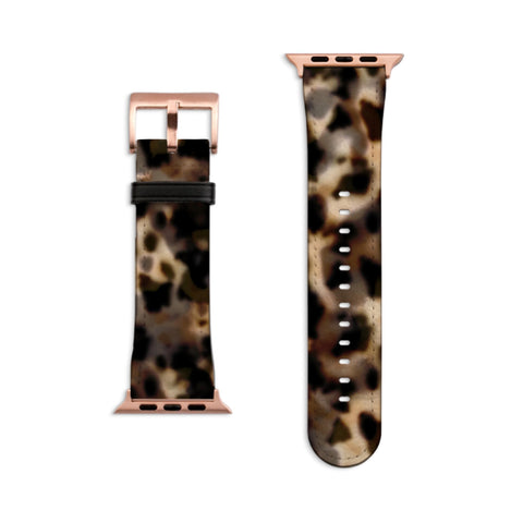 Tortoise Shell Print Apple Watch Band - Fits All iWatch Series - Sizes 38mm 40mm 42mm 44mm - Women’s Vegan Leather Strap With Classy Design