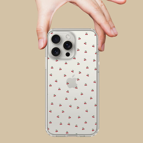 Dainty Micro Cherries Phone Case For iPhone 15 14 13 Pro Max 12 Mini 11 XR 7 8 SE 2022 Galaxy S24 Cute Coquette MagSafe Cover (Feat)