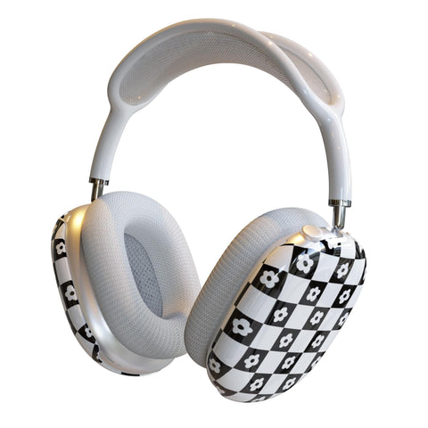 Black White Daisy Checkers AirPods Max Case | Snap On Air Pods Max Cover | Protective Case For AirPods Max Headphones With Aesthetic Design