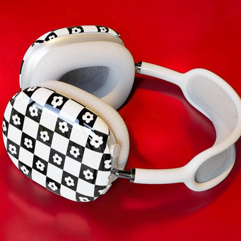 Black White Daisy Checkers AirPods Max Case | Snap On Air Pods Max Cover | Protective Case For AirPods Max Headphones With Aesthetic Design