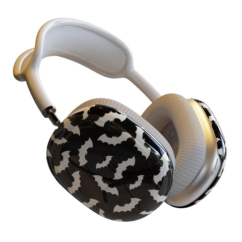 Black White Bats AirPods Max Case | Snap On Air Pods Max Cover | Protective Case For New AirPods Max Headphones With Witchy Halloween Design