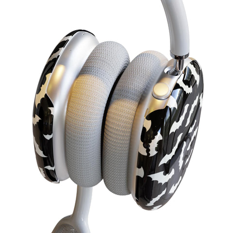 Black White Bats AirPods Max Case | Snap On Air Pods Max Cover | Protective Case For New AirPods Max Headphones With Witchy Halloween Design