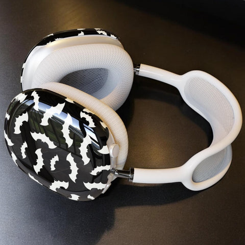 Black White Bats AirPods Max Case | Snap On Air Pods Max Cover | Protective Case For New AirPods Max Headphones With Witchy Halloween Design