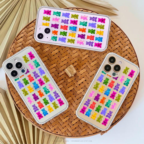 Colorful Gummy Bear Print Phone Case For iPhone 15 14 13 Pro Max 12 Mini 11 XR 7 8 SE 2022 Galaxy S24 Aesthetic Design MagSafe Clear Cover  (Feat)