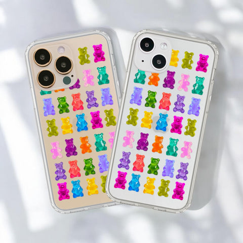 Colorful Gummy Bear Print Phone Case For iPhone 15 14 13 Pro Max 12 Mini 11 XR 7 8 SE 2022 Galaxy S24 Aesthetic Design MagSafe Clear Cover  (Feat)