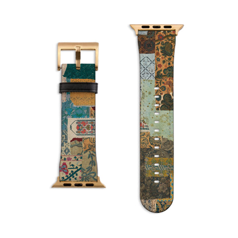 Artsy Mixed Media Apple Watch Band - Fits All iWatch Series - Sizes 38mm 40mm 42mm 44mm - Women’s Vegan Leather Strap With Boho Design