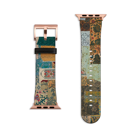 Artsy Mixed Media Apple Watch Band - Fits All iWatch Series - Sizes 38mm 40mm 42mm 44mm - Women’s Vegan Leather Strap With Boho Design