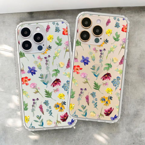 Wildflower Garden Transparent Floral Phone Case For iPhone 15 14 13 Pro Max 12 Mini XR 7 8 SE Galaxy S24 MagSafe Cover With Aesthetic Design