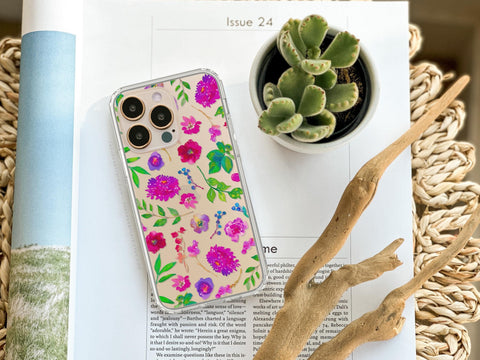 Aesthetic Bright Flowers Phone Case For iPhone 15 14 13 Pro Max 12 Mini 11 XR 7 8 SE 2022 Galaxy S24 Watercolor Floral MagSafe