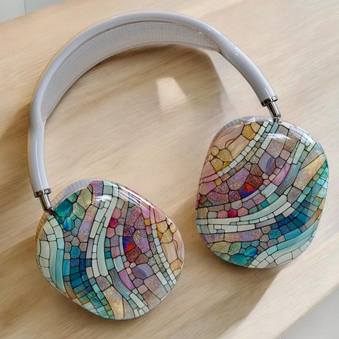 Mosaic Airpods Max 2 Hard Case – Pastel Stained Glass Print Protective Cover for Apple Headphones, Artistic Boho Airpods Max 2 Shell (Feat)