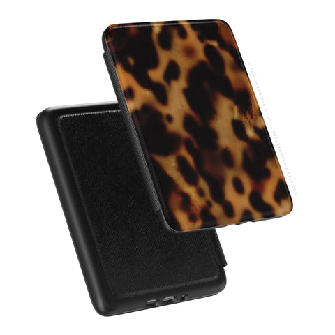 Classy Tortoise Shell Print Kindle Paperwhite 7" Colorsoft Case (2024 Models) Saffiano Leatherette Textured Cover With Animal Print Design