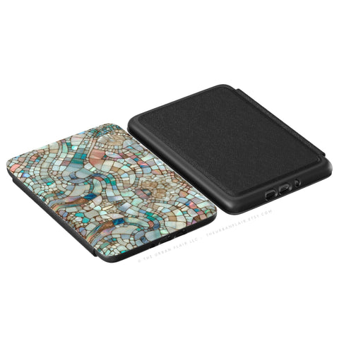 Pastel Stained Glass Illusion Kindle Paperwhite 7" + Colorsoft 7" Case (2024 Models) Saffiano Leatherette Textured Cover With Design