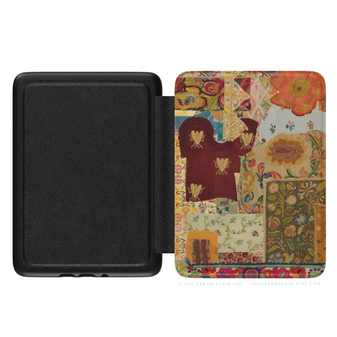 Mixed Media Print Boho Art Kindle Paperwhite 7" + Colorsoft 7" Case (2024 Models) Saffiano Leather Textured Cover With Design