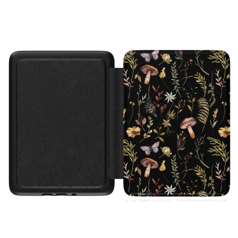 Botanical Nature Forest Art Kindle Paperwhite 7" + Colorsoft 7" Case (2024 Models) Saffiano Leather Textured Cover With Mushroom Design