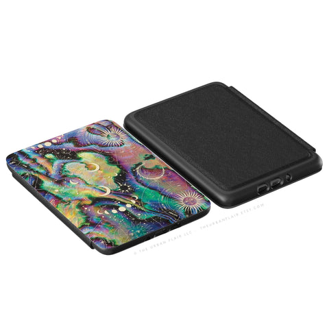 Zodiac Abalone Paua Print Kindle Paperwhite 7" + Colorsoft 7 Case (2024 Models) Saffiano Leatherette Textured Cover With Design