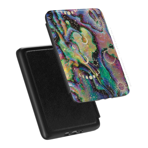 Zodiac Abalone Paua Print Kindle Paperwhite 7" + Colorsoft 7 Case (2024 Models) Saffiano Leatherette Textured Cover With Design