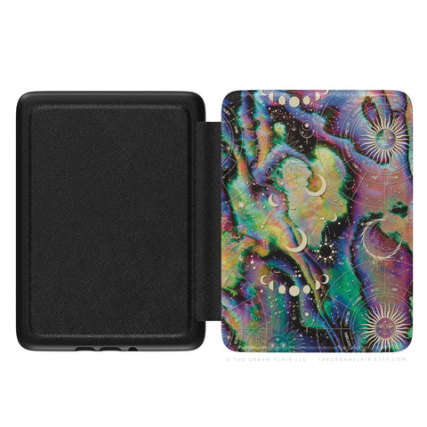 Zodiac Abalone Paua Print Kindle Paperwhite 7" + Colorsoft 7 Case (2024 Models) Saffiano Leatherette Textured Cover With Design