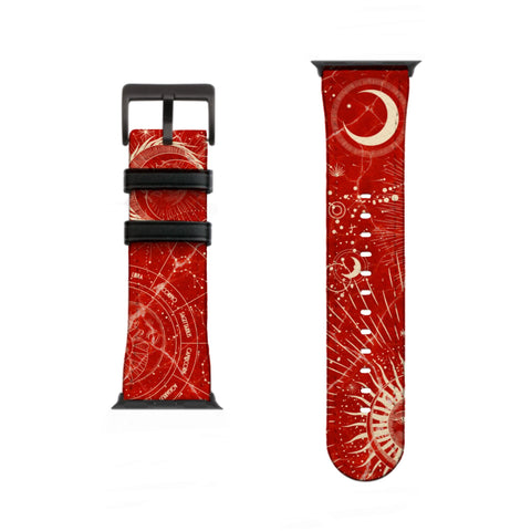 Celestial Red Marble Apple Watch Band - Matte Black