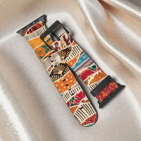 Western Boho Apple Watch Band - premium vegan leather printed strap (Feat)