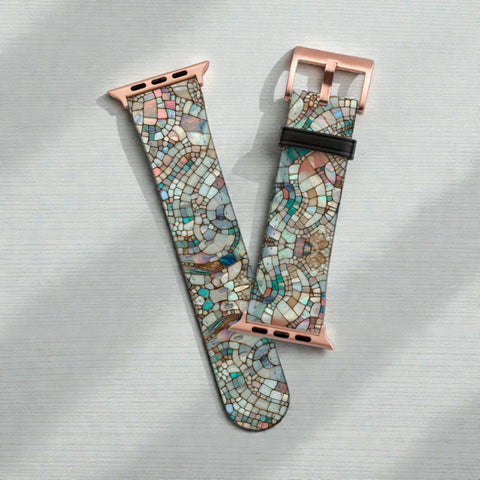 Mermaid Stained Glass Illusion Apple Watch Band - Vegan Leather Strap With Pretty Design - Fits All Series - 38 40 41 42 44 45 46 49 mm (Feat)