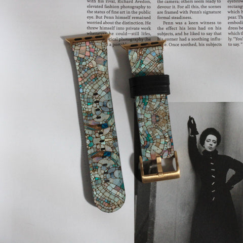 Mermaid Stained Glass Illusion Apple Watch Band - Vegan Leather Strap With Pretty Design - Fits All Series - 38 40 41 42 44 45 46 49 mm (Feat)