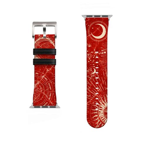 Celestial Red Marble Apple Watch Band - Matte Silver