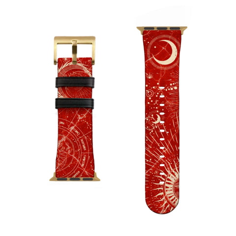 Celestial Red Marble Apple Watch Band - Matte Gold